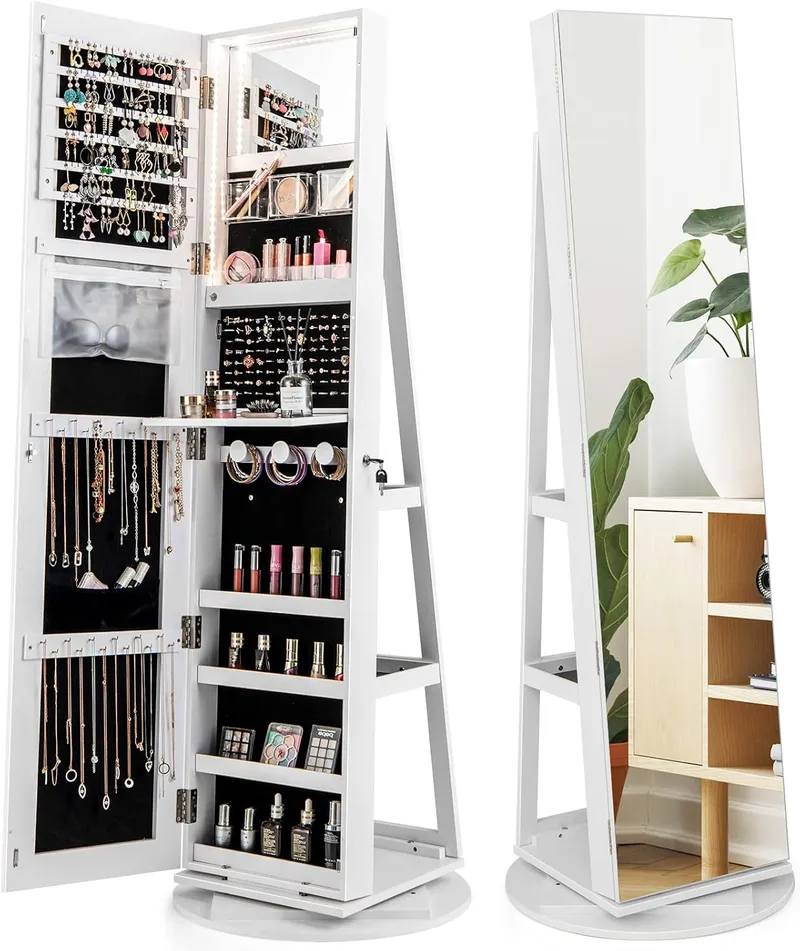 CHARMAID 360° Swivel Jewelry Armoire with Full Length Mirror