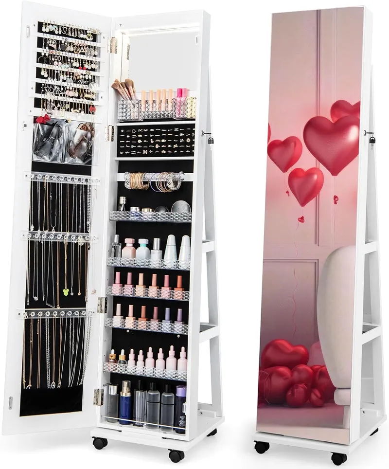 CHARMAID Jewelry Cabinet Armoire with Wheels