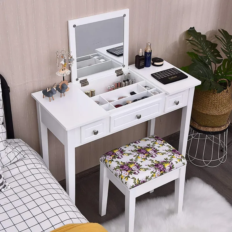 CHARMAID Makeup Vanity Desk with Flip Top Mirror and 3 Drawers