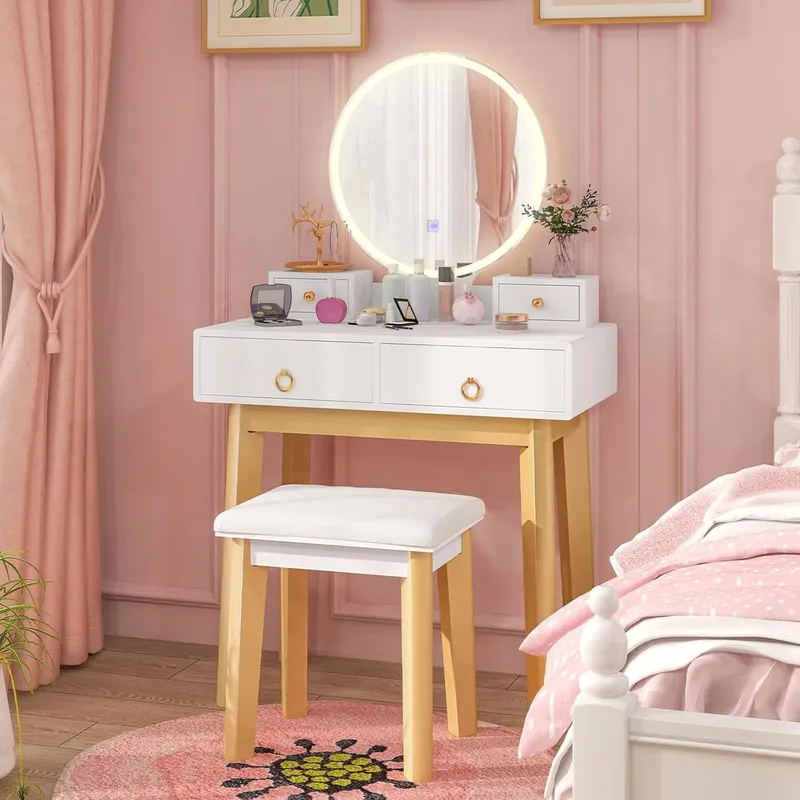 CHARMAID Vanity Desk with Mirror and Lights